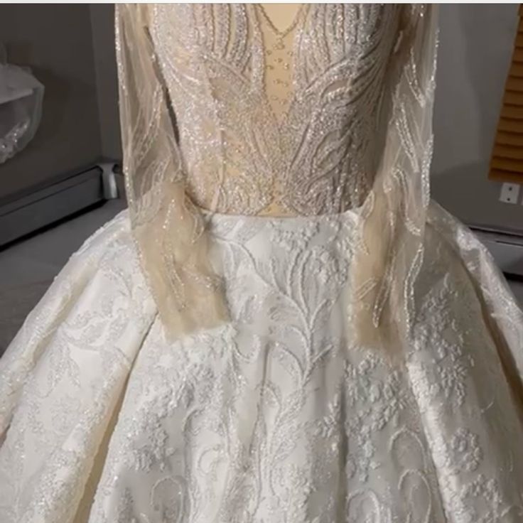 the back of a wedding dress on display