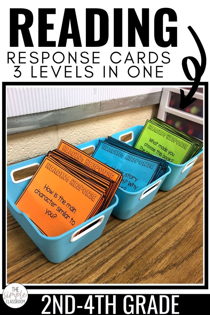 three blue trays filled with reading response cards