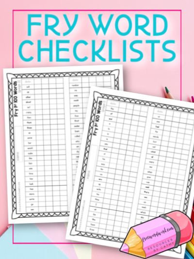 the printable word checklist is shown with pencils and crayons