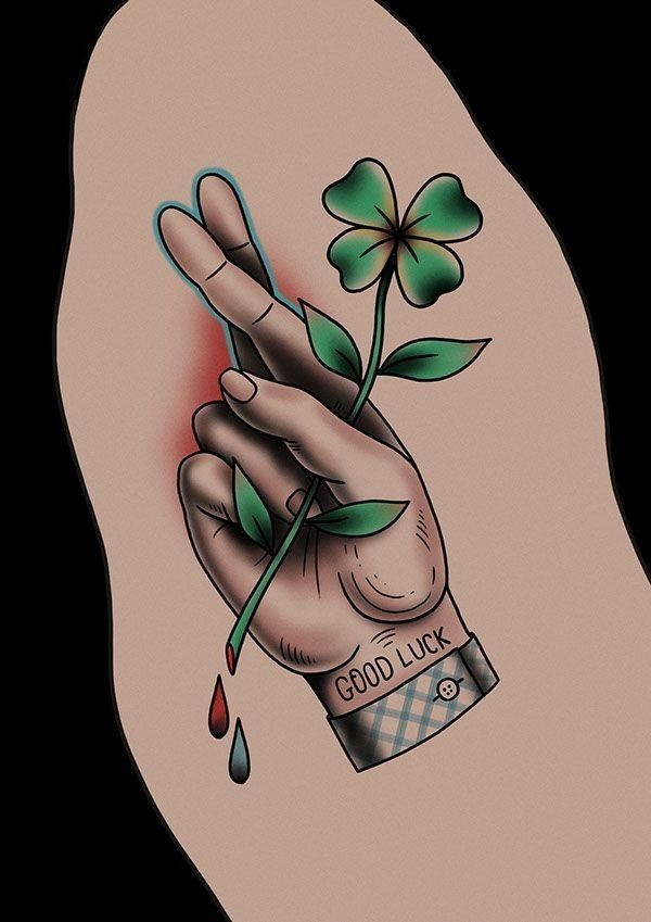 Luck Tattoo, Characters From Movies, Traditional Style Tattoo, Clover Tattoos, Geometric Tattoo Arm, Traditional Tattoo Sleeve, Old School Tattoo Designs, Traditional Tattoo Design, Traditional Tattoo Art