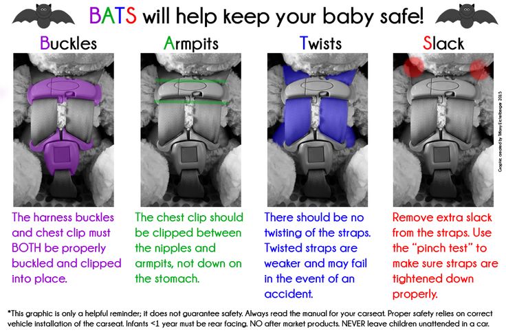 the instructions for how to keep your baby safe in the car seat with bats on them