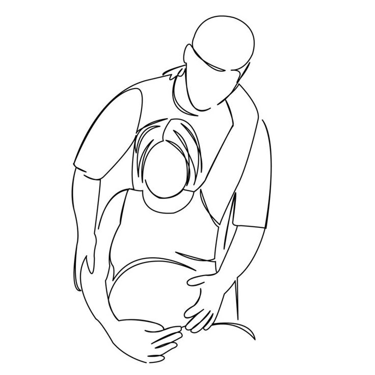 a drawing of a man holding his hand over his knee while he holds the ball