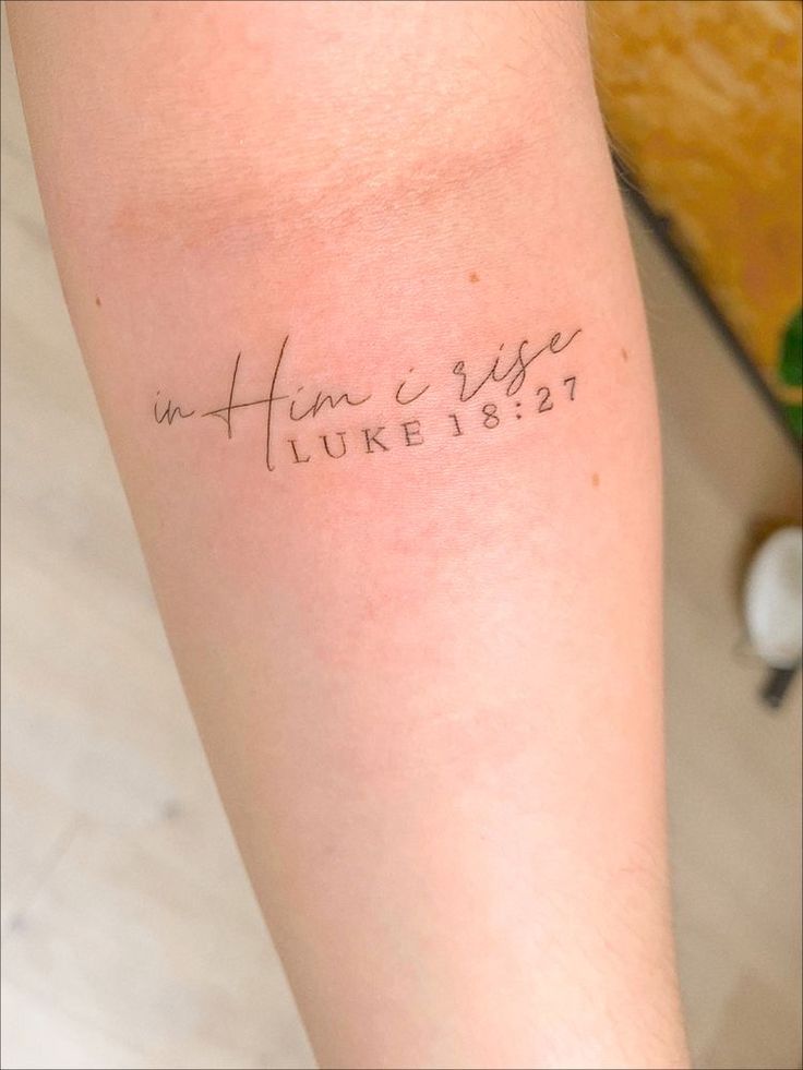 a person with a tattoo on their arm that reads, when there is hope luke 1 19