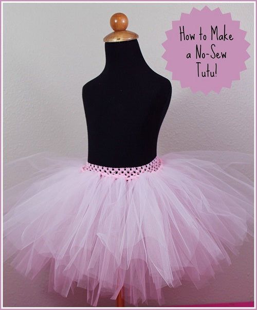 a pink tutu skirt with polka dots on the bottom and a black top that says how to make a no - sew tutu