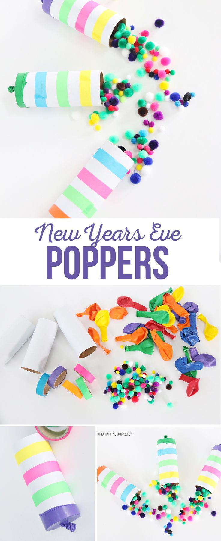 new year's eve poppers made with colored paper and streamers