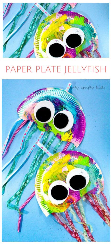 paper plate jellyfish craft for kids with googly eyes and long tentacles to make them look like they are floating in the water