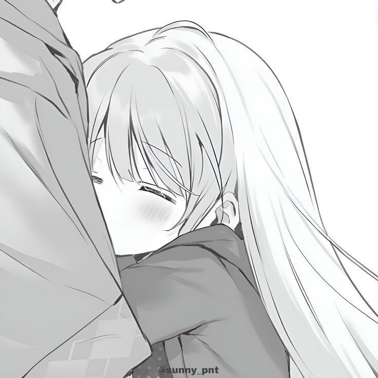 an anime character hugging another person with long hair