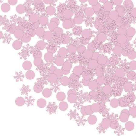 pink snowflakes are scattered on a white background