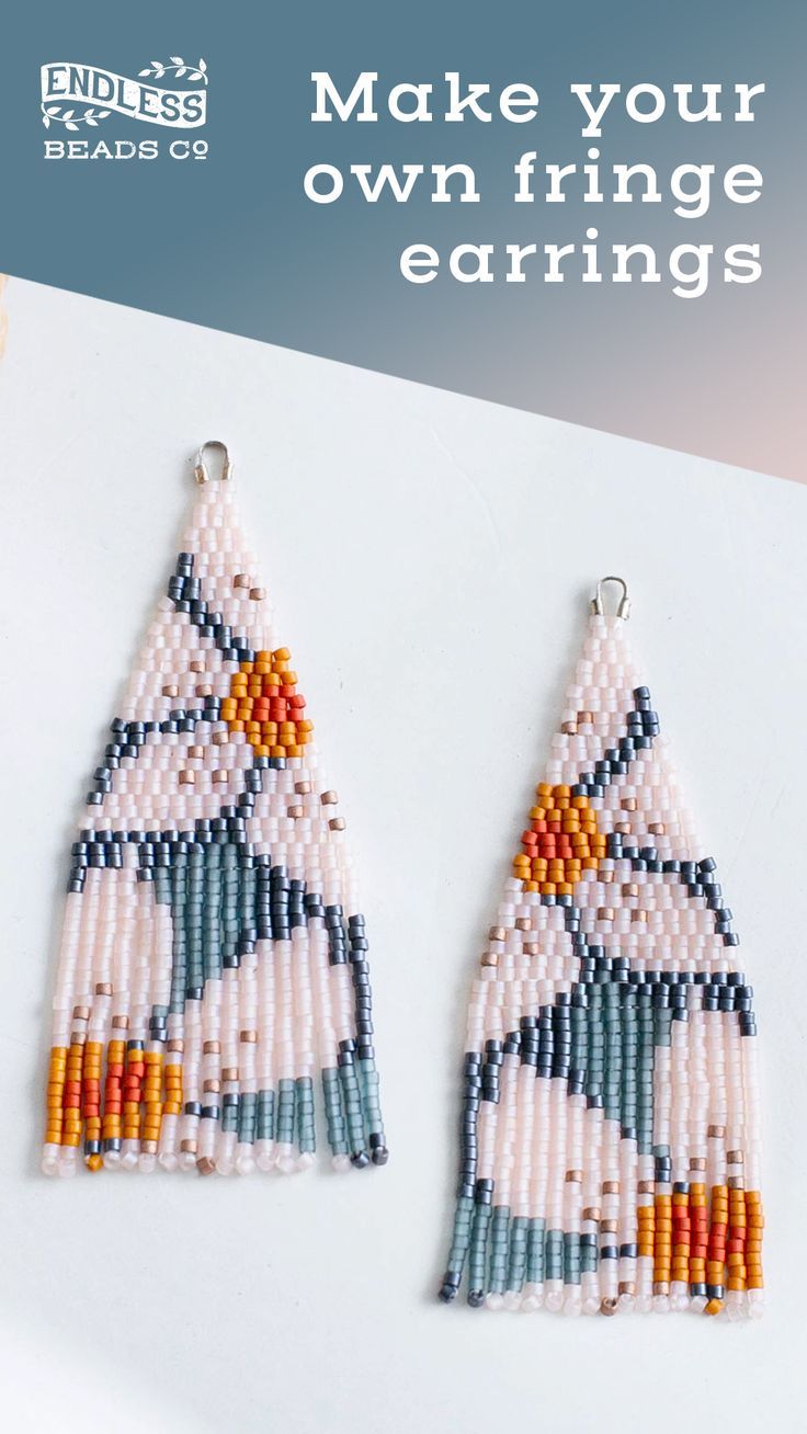 beaded frienge earrings DIY kit Miyuki Beads Pattern, Seed Bead Jewelry Patterns, Jewellery Diy, Bead Weaving Tutorials, Beaded Fringe Earrings, Beaded Earrings Tutorials, Beaded Earrings Diy, Brick Stitch Earrings, Seed Bead Patterns