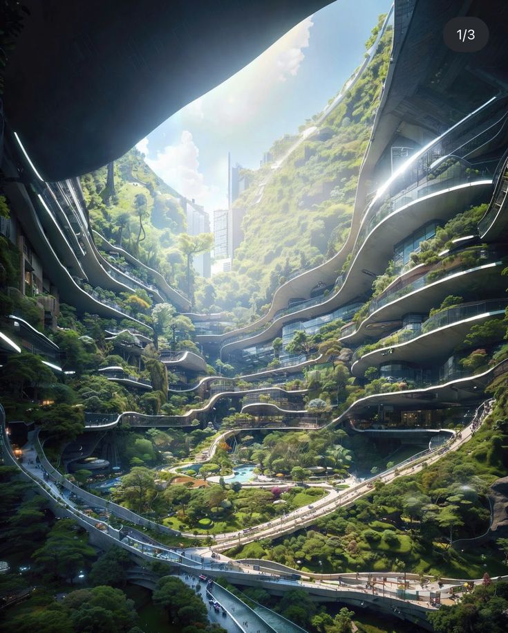 an image of a futuristic city with lots of trees