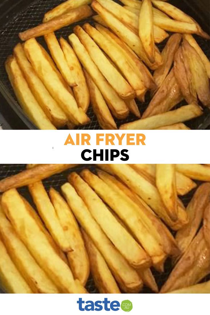 two pictures of air fryer chips with the words air fryer chips above them