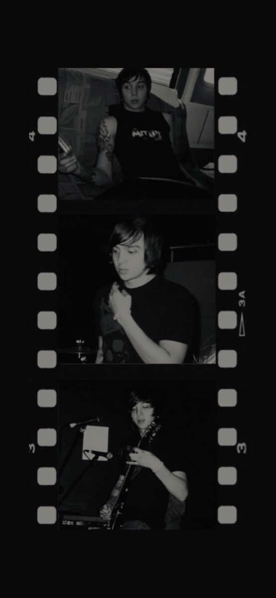 black and white film strip with three different pictures in the same photo, one is holding a camera