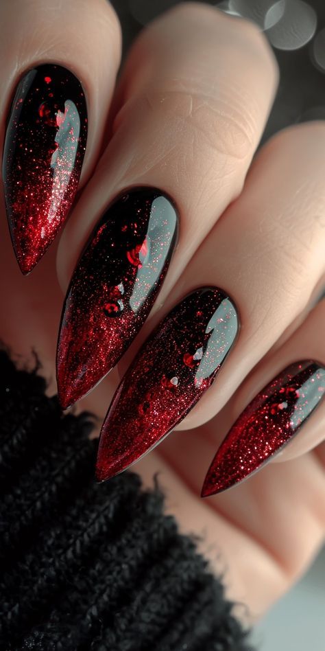 Goth Red Nails, Black Red And Gold Nails, Vampire Nails, Red Nail Art, Edgy Nails, Goth Nails, Faded Hair, Wedding Nail, Red Nail Designs