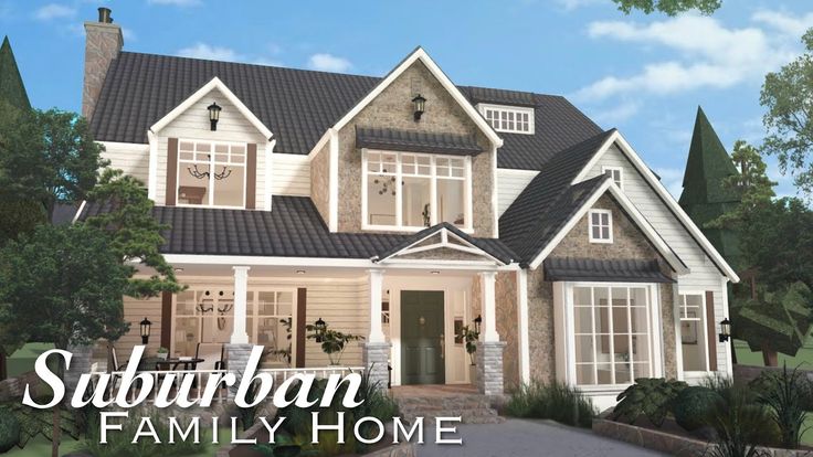 a rendering of a house with the words suburban family home on it's front