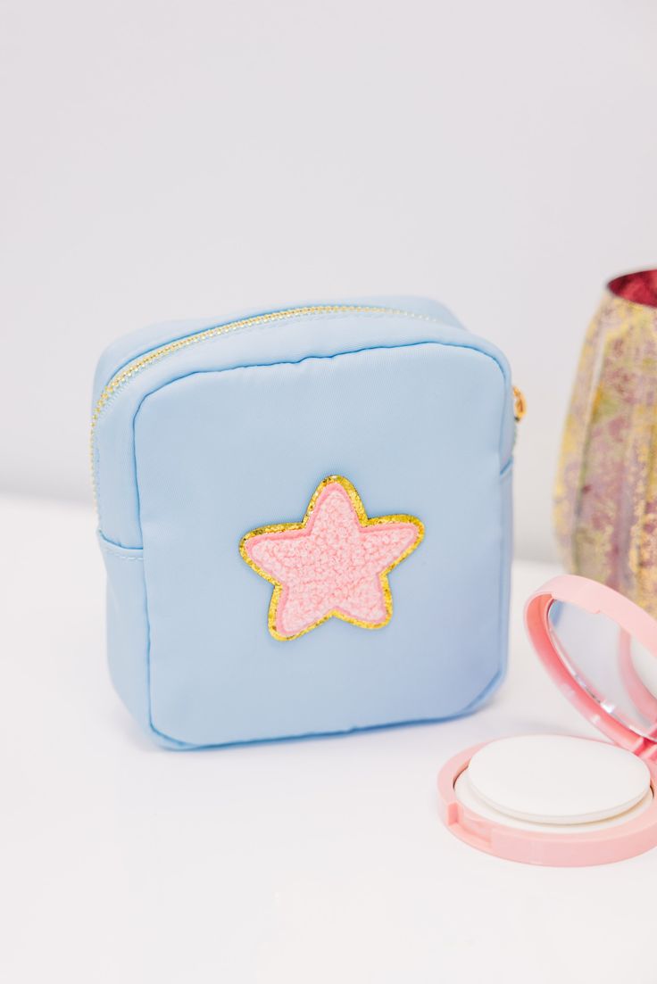 This little cosmetic bag is perfect for the girl on the go! It's such a good size to hold all of your smaller items that could get lost in a larger bag. We love this size cosmetic bag for things like contacts cases, lip balms, hair ties and bobby pins. We also love that this cutie can be personalized to be all your own! Patch placements are as pictured. We are unable to accommodate copyrighted phrases/abbreviations/initials. Personalized items are final sale. Hair Ties And Bobby Pins, Preppy School Supplies, Contact Case, Beauty Hacks Nails, Aesthetic Things, Blue Makeup, Lip Balms, Friend Outfits, July 15