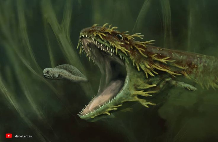 an artist's rendering of a dinosaur attacking a snake with its mouth wide open