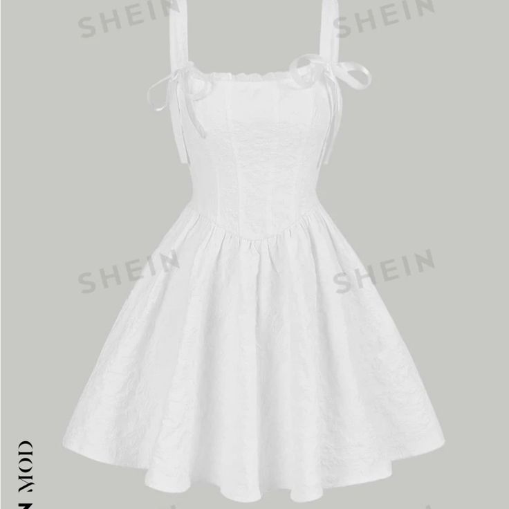 Purchased In A Bulk Order. Dress Is Too Big For Me. Brand New W/Tags & Never Worn. Color Is Bright White. Dresses Shein, White Cami, Shein Dress, Shein Dresses, White Dresses, Bulk Order, Floral Mini Dress, Dress With Bow, Short Dress