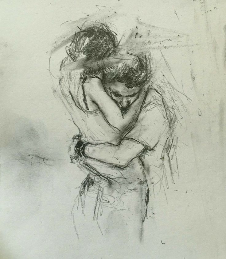 a drawing of two people hugging each other