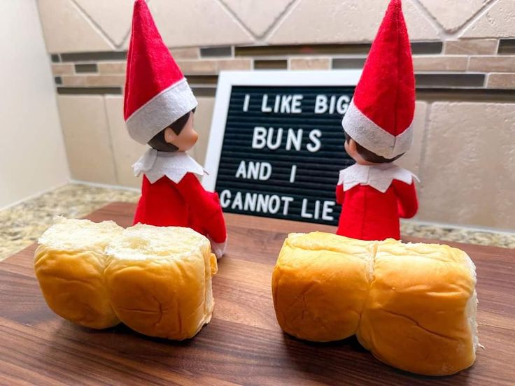 two elf breads sitting on top of a table