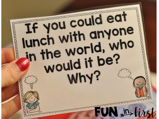 a person holding up a card that says if you could eat lunch with anyone in the world, who would it be why?