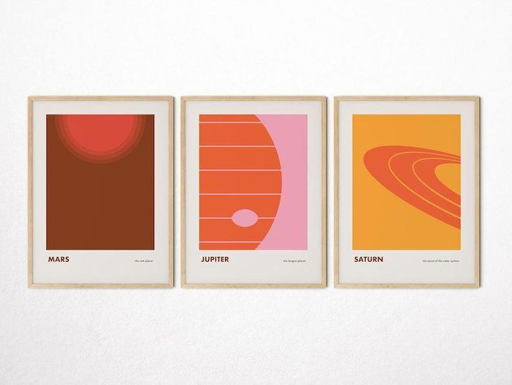 three posters with different shapes and sizes on them