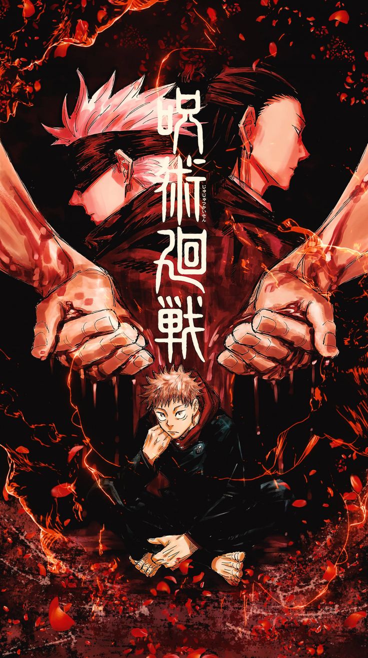 an anime poster with two men holding each other