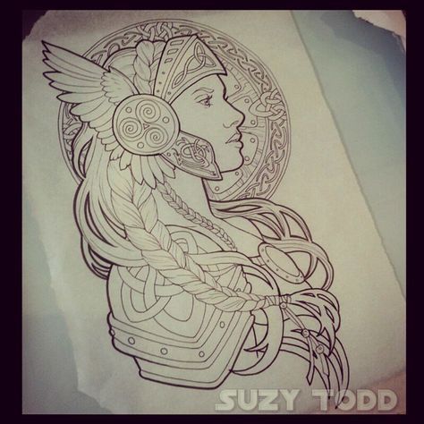 I don't usually post the designs I'm working on for my clients, but I'm just super stoked about this #valkyrie! #artnouveau #drawing #femaletattooartist #twobirdstattoo Artnouveau Drawing, Athena Tattoo, Valkyrie Tattoo, Kunst Tattoos, Tattoo Zeichnungen, Warrior Tattoos, Nordic Tattoo, Norse Tattoo, Female Tattoo Artists