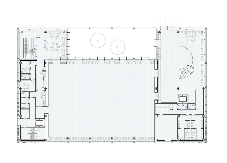 the floor plan for an office building with two floors and three levels, including a second level