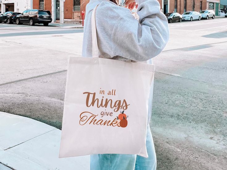 In All Things Thanks Fall Tote Bag, Pumpkin Tote Bag, Fall Shoulder Bag, Fall Outfits, Autumn Accessories, Eco Friendly Reusable Bag, by SimplyTotesBag on Etsy Autumn Accessories, Fall Tote Bag, Fall Tote, Fall Accessories, Reduce Waste, Plastic Bags, Daily Essentials, Reusable Bags, Environmental Impact