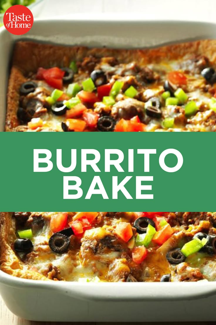 burrito bake recipe in a white casserole dish