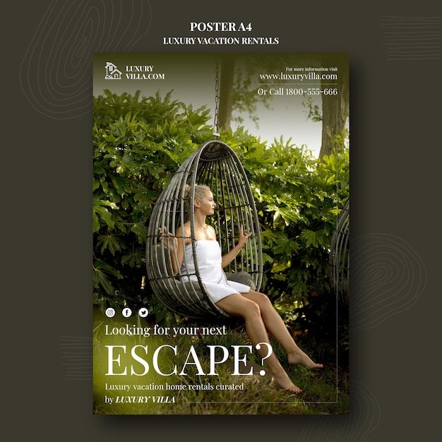 a woman sitting in a hammock with the caption escape? poster 4