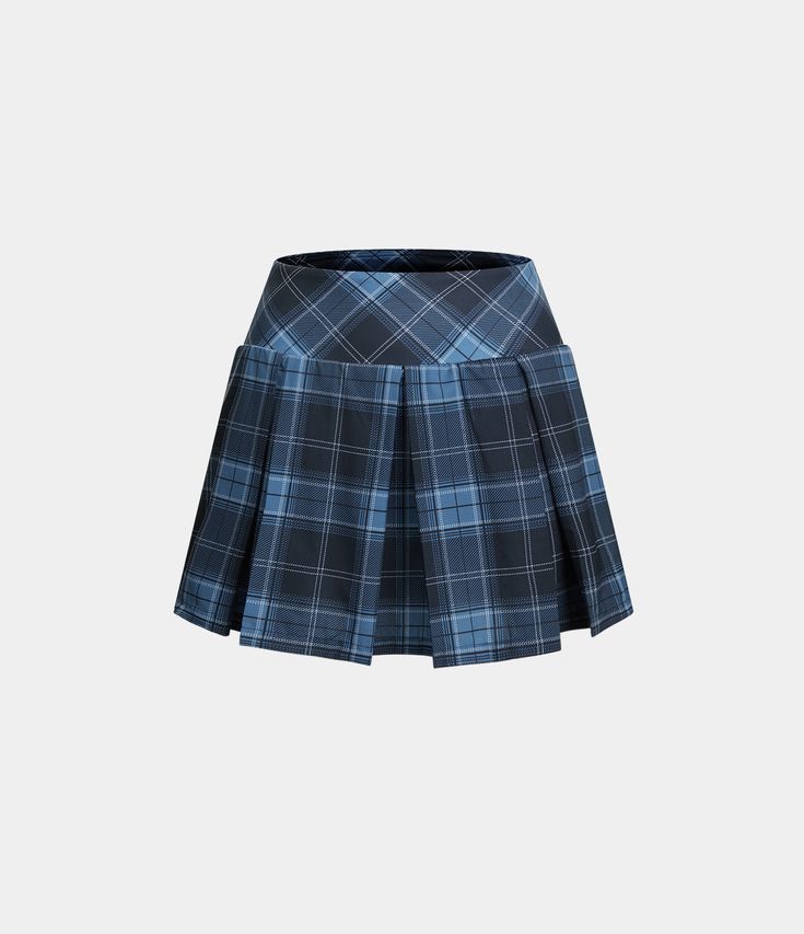 Women's High Waisted Plaid 2-in-1 Side Pocket Pleated Tennis Skirt. Machine wash cold. Do not dry clean. Do not iron. Do not bleach. Wash with like colors. Turn garment inside out. Blue Plaid Skirt Outfit, Dark Blue Plaid, Blue Plaid Skirt, Plaid Skirt Outfit, Skirt A Line, School Skirt, Pleated Tennis Skirt, Bleach Wash, Line Skirt