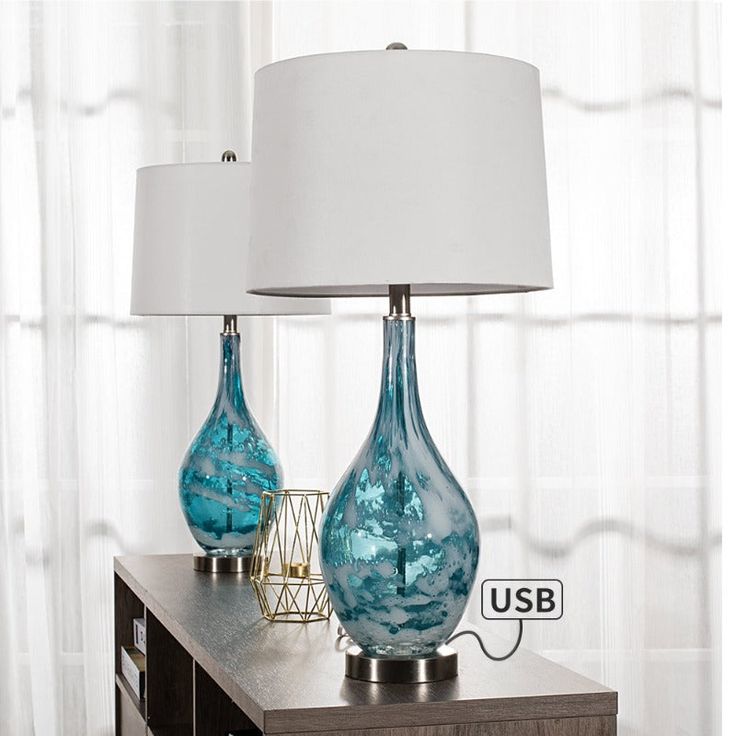 Bedside Blue table lamp set of 2 Coastal Lamps, Modern Nightstand Lamps, Bedside Lamps With Usb, Dream Beach House, Traditional Table Lamps, Glass Table Lamps, Dimmable Table Lamp, Blue Table Lamp, Bedside Desk