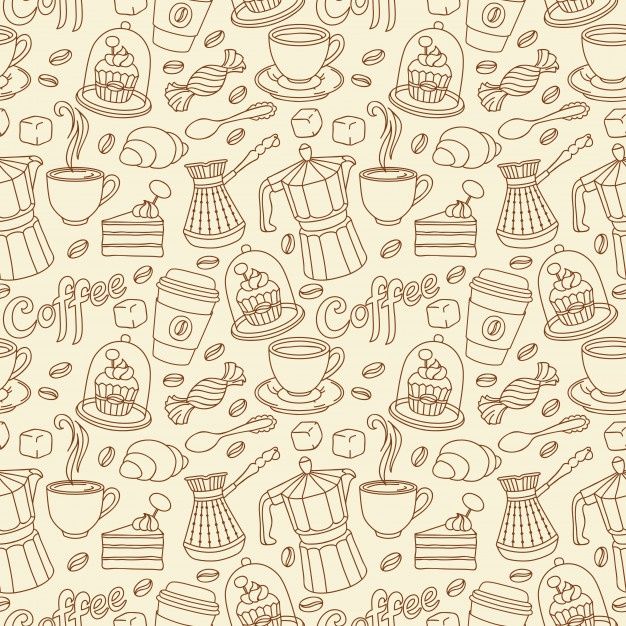 seamless pattern with coffee and teapots on the beige background for wallpaper