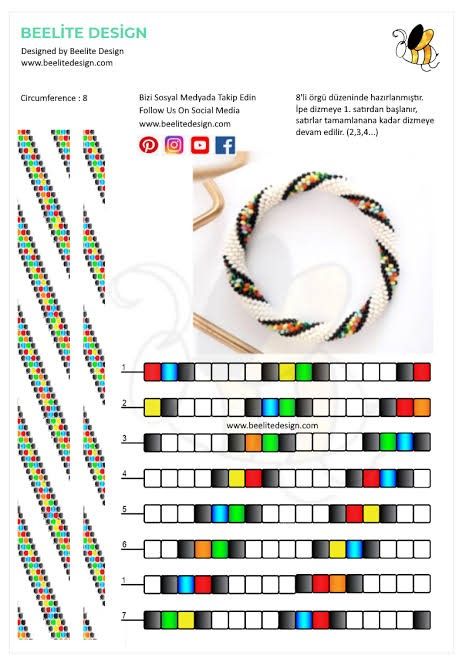 the instructions for beaded bracelets with different colors and designs on it, including beads