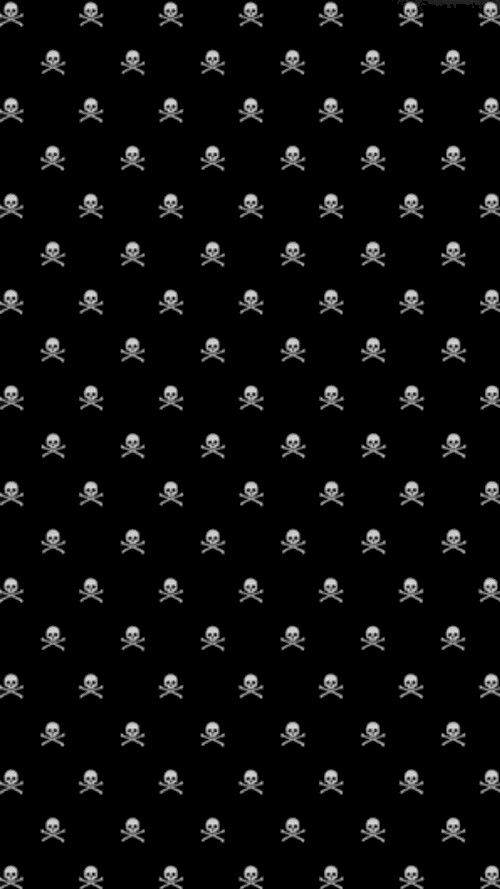 black and white skull and crossbones pattern on a dark background wallpaper design