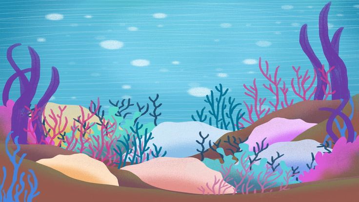 an underwater scene with corals and seaweed