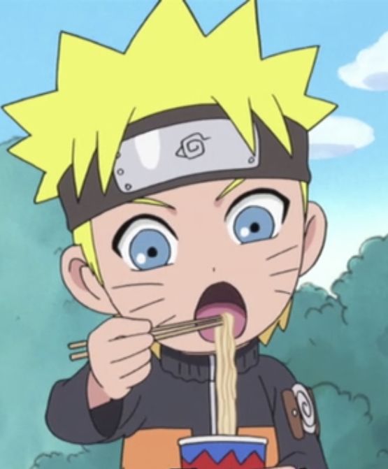 naruto eating ramen with chopsticks in his mouth