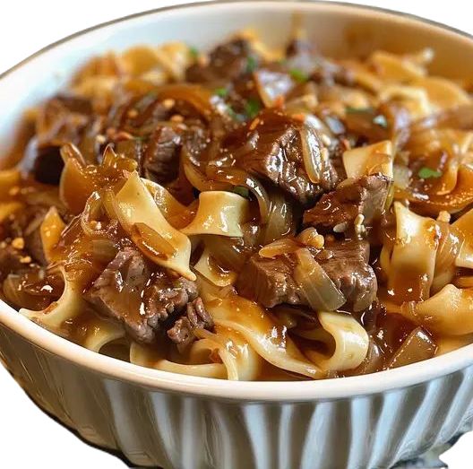 a white bowl filled with pasta and beef