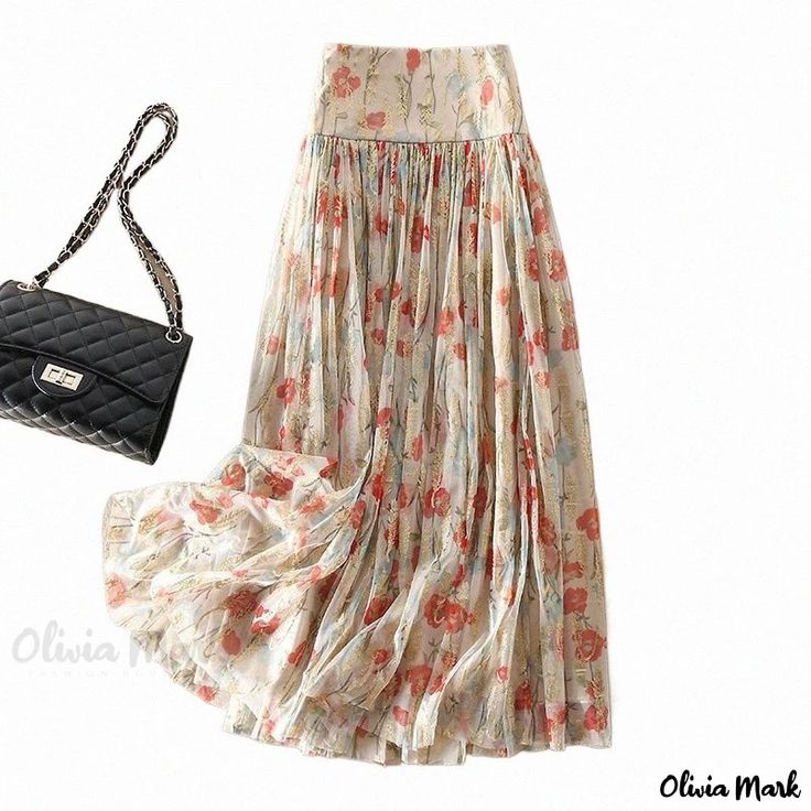 Olivia Mark - Womens High-Waisted Pleated Skirt with Exquisite Gold Mesh Design Casual Spring Waist-length Maxi Skirt, Floral Print Non-stretch High Waist Skirt, Stylish Skirts Fashion, Skirts Design, डिजाइनर कपड़े, Minnie Dress, Long Sleeve Outfits, Stylish Skirts, Short Summer Dresses