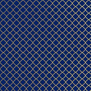 a blue background with gold lines and dots