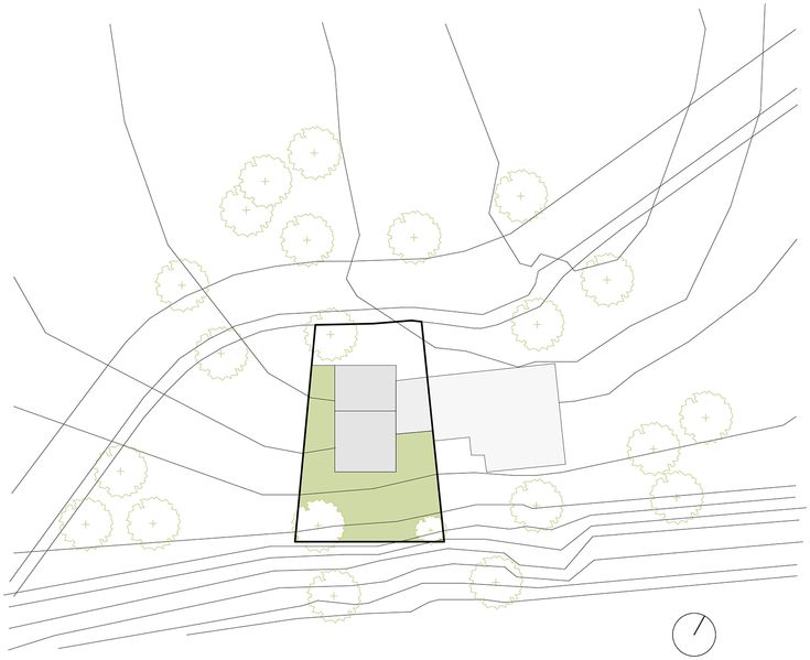 a map showing the location of an area that is surrounded by trees and has several different areas