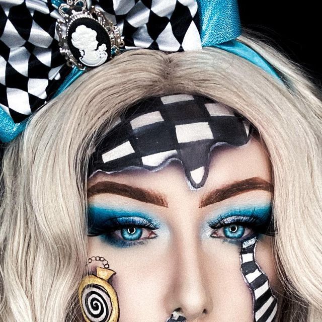 DANA MARIE on Instagram: "#31daysofmehronhalloween #Mehronmakeup #mehron2020 @mehronmakeup  Day 26 ✖️ ALICE IN WONDERLAND  31 Days Of Halloween Tim Burton VS Disney  This look will become look 101 in my music inspired series!!  It is inspired by @machinegunkelly song Alice In Wonderland which has been an absolute favorite of mine for years!!  I wanted to create a look that fully embodied the meaning behind the song while also creating an Alice In Wonderland look that is different to anything else I’ve seen!  I’m actually so happy with how this look came out that it is definitely my favorite look of the entire 31 days!!!   @mehronmakeup @mehronaustralia Paradise AQ - White, Black, Yellow, Purple & Sky  @bperfectcosmetics @staceymariemua Carnival XL Pro Palette - Mood, Make Waves, Soft Spot, Dark Alice In Wonderland Makeup, Scary Alice In Wonderland Makeup, Halloween Makeup Alice In Wonderland, Alice Makeup Wonderland, Scary Alice In Wonderland Costume, Alice In Wonderland Halloween Makeup, Alice In Wonderland Makeup Ideas, Disney Makeup Looks, Alice In Wonderland Hair