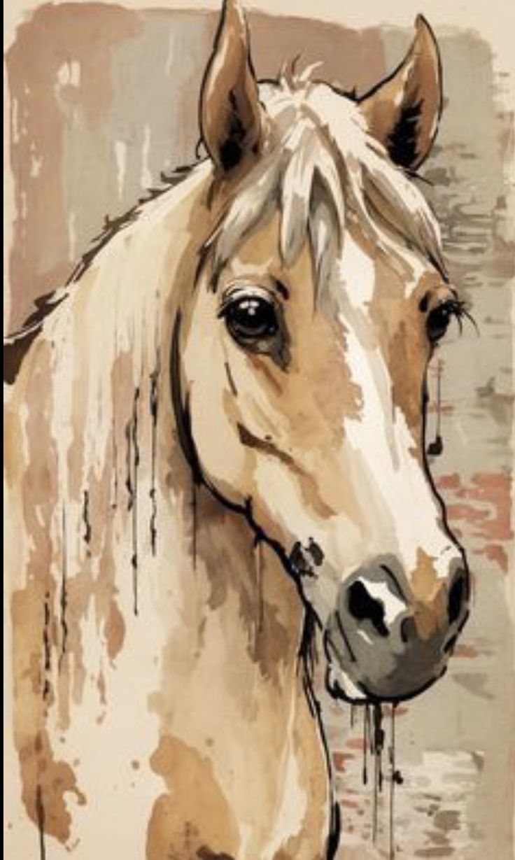 a painting of a horse with brown and white paint