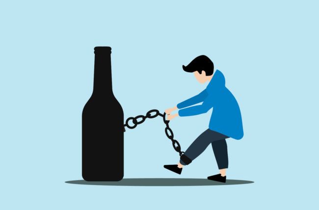 a man chained to a bottle with chains