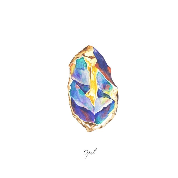 an illustration of a diamond with the word opal written in gold and blue on it