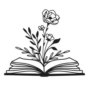 an open book with flowers growing out of it