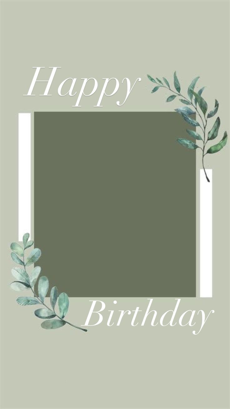 a card with the words happy birthday in white and green leaves on it, next to a