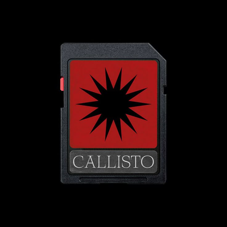 a black and red logo with the word callistoo on it's side