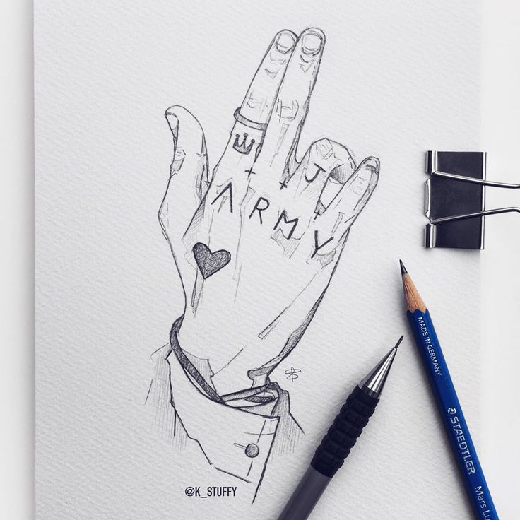 a drawing of a person's hand with the word army written on it next to a marker